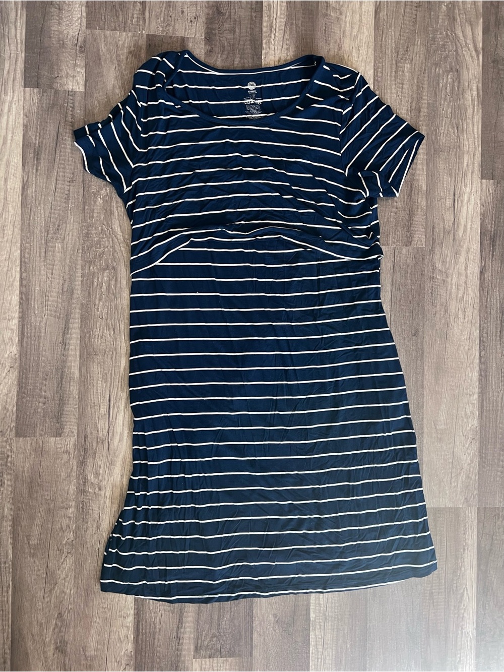 Kindred Bravely Navy and White Striped Midi Dress for Breastfeeding